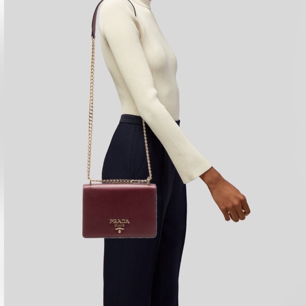 Prada Maroon Leather Crossbody Bag with Gold Chain - Picture 3 of 9